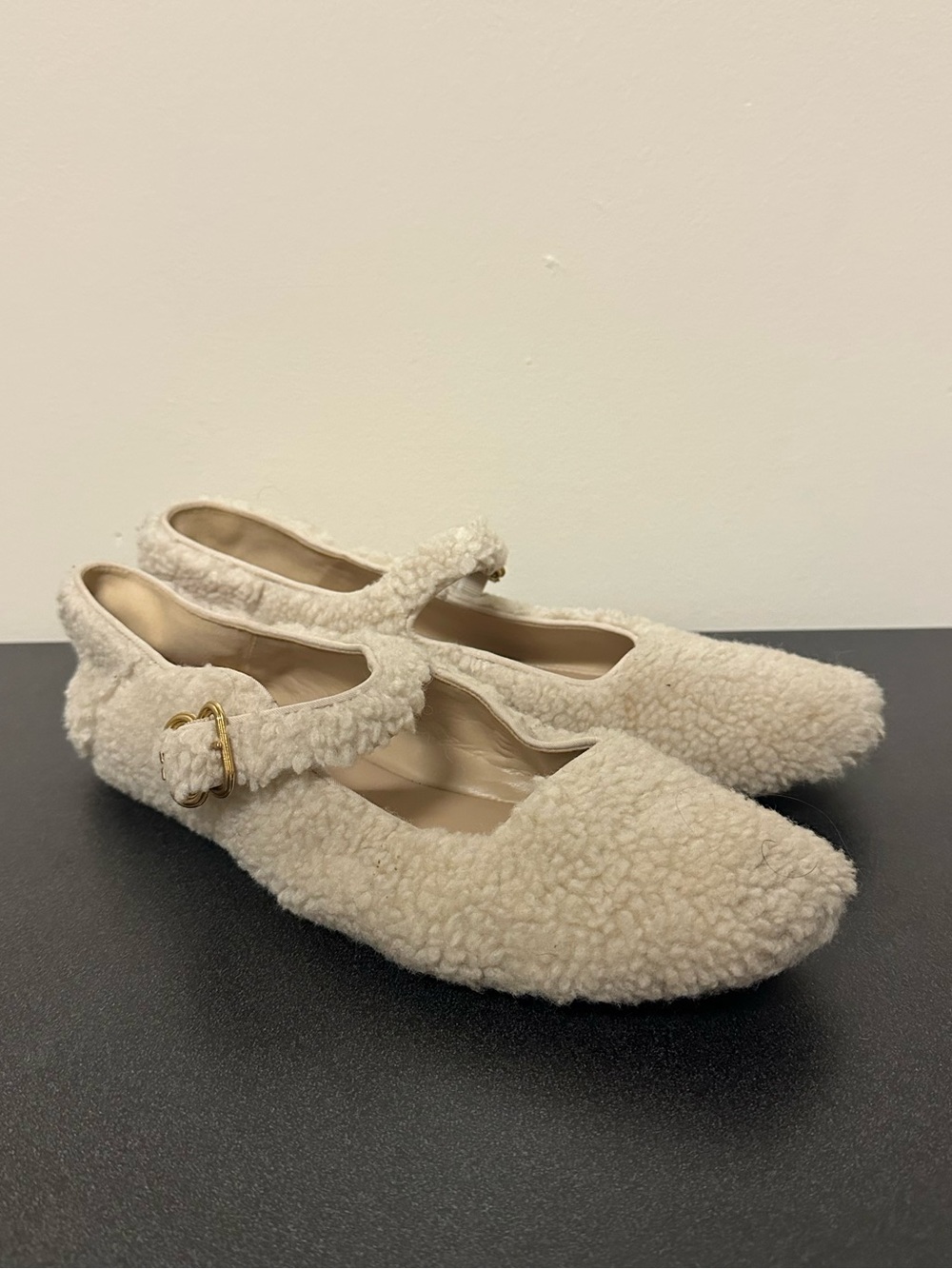 Sam Edelman Anthropologie Michaela Mary Jane Flats Size 10 Sherpa Fuzzy Shoes